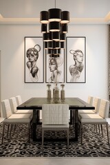 Black and white modern dining room with a touch of luxury