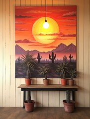 Boho Desert Sunset Paintings: Mesmeric Desert Evening on Vintage Canvas