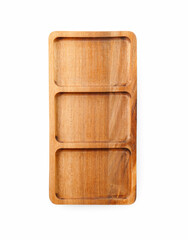 One wooden serving board isolated on white, top view