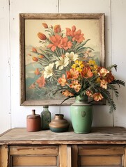 Boho Floral Wall Decor: Southwestern Desert Magic and Vintage Painting