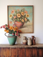 Boho Floral Wall Decor: Southwestern Desert Magic - Vintage Painting Exudes Timeless Charm
