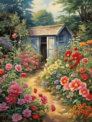 Obraz premium Classic Cottage Garden Art: Vintage Print - Serenity in Full Bloom