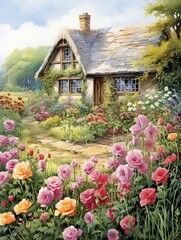 Fototapeta na wymiar Classic Cottage Garden Art: Serenity and Charm in Countryside Wall Art