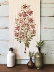 Classic Floral Stitch Art: Farmhouse Wall Art with Delicate Floral Embroidery