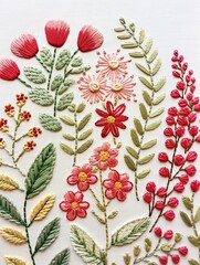 Classic Floral Stitch Art: Farmhouse Wall Decor with Exquisite Embroidery Design