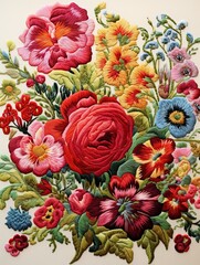 Classic Floral Stitch Art: Vintage Painting-inspired Embroidery Designs