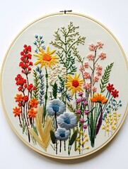 Vintage Wildflower Embroidery: Classic Floral Stitch Wall Art