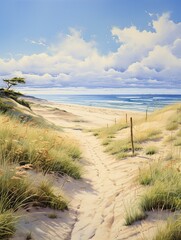 Serene Moments: Coastal Dune Artistry - Field Painting by the Seaside