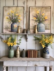 Country Farmhouse Canvases - Vintage Painting Artwork merging Wildflowers and Country Living