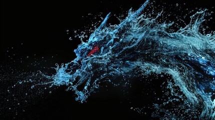 A Chinese dragon made from water splash over black background.