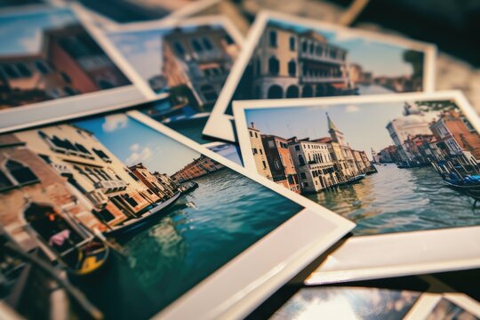Fototapeta Snapshot of Venice: A Vintage-Inspired Collection of Polaroid Photos Immortalizing the Essence of Vacations in Venice - From Waterways and Canals to Carnival and Gondolas, Nostalgic Adventure.     
