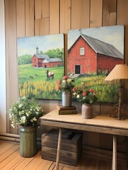Fototapeta na wymiar Country Farmhouse Canvases: Captivating Rural Landscape Art, Embracing the Vintage Charm of Rural Life