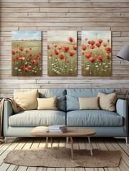 Country Farmhouse Blooms: Vintage Painting Collection - Rustic Wall Art, Merging Fields with Charm