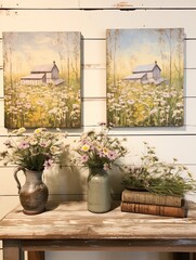 Country Farmhouse Canvases: Rustic Wall Art with Wildflower Fields and Vintage Homesteads