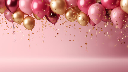 Birthday background with balloons and confetti for birthday card or invitation design