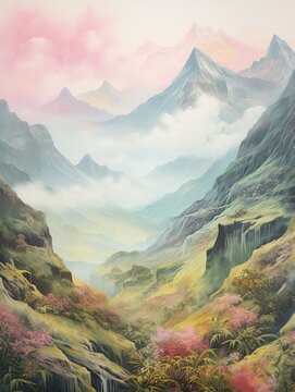 Dreamy Mountain Pass Paintings: Captivating Cottage Wall Art for Remote Scenic Views