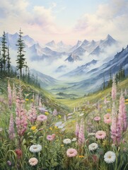 Dreamy Mountain Pass Paintings: Vintage Bliss among Mountain Meadows