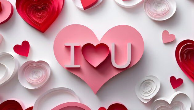 Copy space  love you Valentine wallpaper with hearts greeting card
