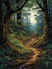 Enchanted Forest Pathways: Vintage Landscape Art Celebrating the Serenity of Nature's Woodland Trails
