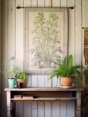 Fototapeta na wymiar Ethereal Plant Tapestry: Vintage Art Print Brings Cottage Serenity