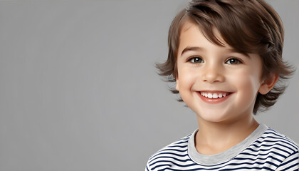 Happy smiling little boy in over white background 
