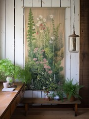 Ethereal Plant Tapestry: Vintage Flora Painting Celebrating the Farmhouse's Love for Nature.