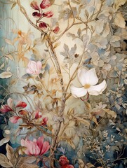 Ethereal Plant Tapestry: Vintage Painting of Intricate Botanical Patterns