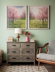 Blooming Nostalgia: Fresh Spring Blossom Prints & Vintage-Styled Wall Art of Blossoming Trees and Wildflower Fields