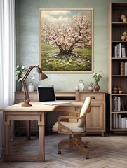 Fresh Spring Blossom Prints: Vintage Field Painting Canvas Celebrating Nature's Renewal
