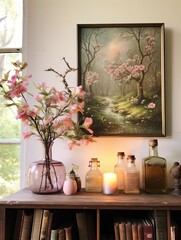 Fresh Spring Blossom Prints: Nature's Awakening Captured in a Vintage Field Painting with Blooms