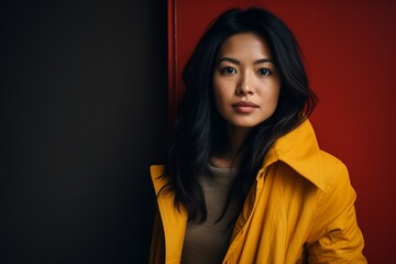 Portrait of a beautiful asian woman in a yellow raincoat