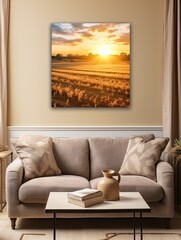 Golden Hour Glow: Country Fields and Sunset Serenity � Captivating Wall Decor