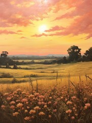 Golden Hour Sunset Fields: Vintage Landscape Visions of Countryside Sunset Paintings
