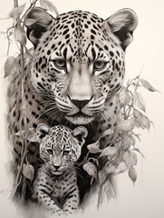 Hand-Drawn Wildlife Portraits: Rustic Panther Wall Art