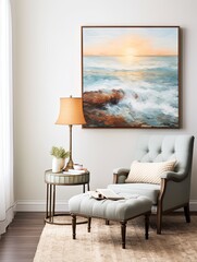 Vintage Hand-Painted Coastal Horizons: Tranquil Ocean Views for Your Space