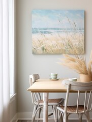 Hand-Painted Coastal Horizons: Serene Field Painting capturing tranquil ocean breezes