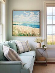 Coastal Horizon Breezes: Hand-Painted Field Painting Inspired by the Calmness of Ocean