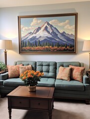 Hand-Painted Mountain Scenes: Nature's Grandeur on Canvas - Vintage Tones and Field Painting