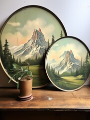 Hand-Painted Mountain Scenes: Vintage Landscape Decor with Peak and Valley Artistry