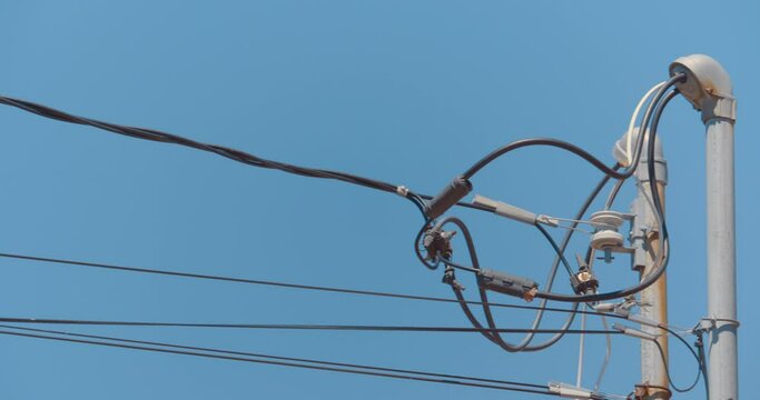 Electric cable connection to residential house 2 / Panning to right