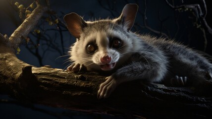 Mischievous Raccoon Perched on a Moonlit Tree Branch at Night - AI-Generative