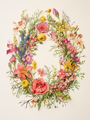 Handcrafted Floral Wreath Designs: Modern Wildflower Field Views with Vintage Art Print Sensibilities