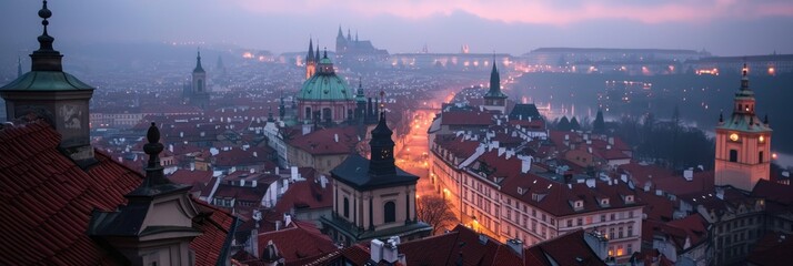 Aerial view of beautiful historical buildings of Prague city in Czech Republic in Europe. - 711139775