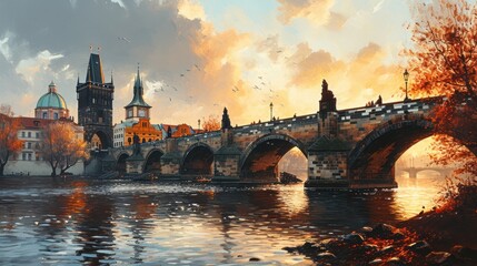 Artistic illustration of Prague city. Czech Republic in Europe. - 711140515