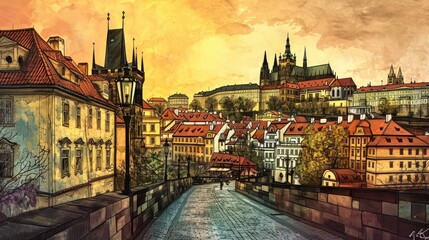 Artistic illustration of Prague city. Czech Republic in Europe. - 711140724