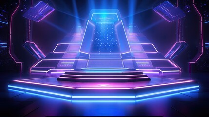 Fototapeta premium stage neon podium background illustration lights vibrant, glowing colorful, dynamic electrifying stage neon podium background