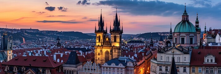Aerial view of beautiful historical buildings of Prague city in Czech Republic in Europe. - obrazy, fototapety, plakaty