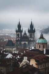 Aerial view of beautiful historical buildings of Prague city in Czech Republic in Europe. - 711140940