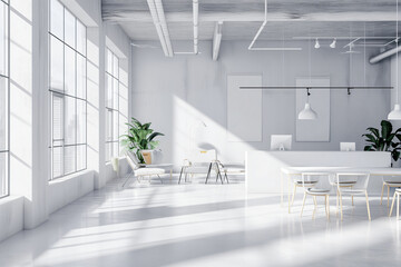 Interior of a modern office with white wall 