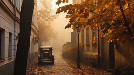 Vintage car in the street of Prague. Czech Republic in Europe. - 711141370